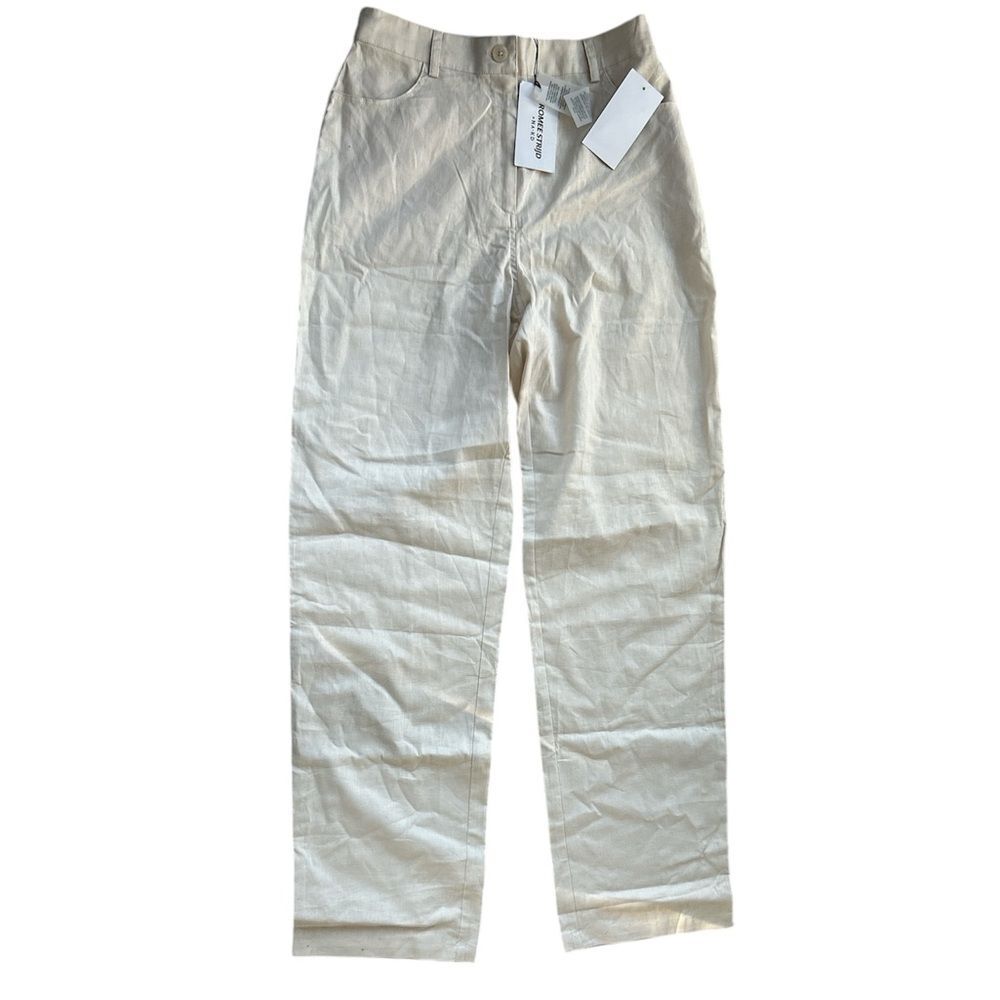 NA-KD x Romee Strijd 100% Linen Beige Pants Size EU 38 NWT